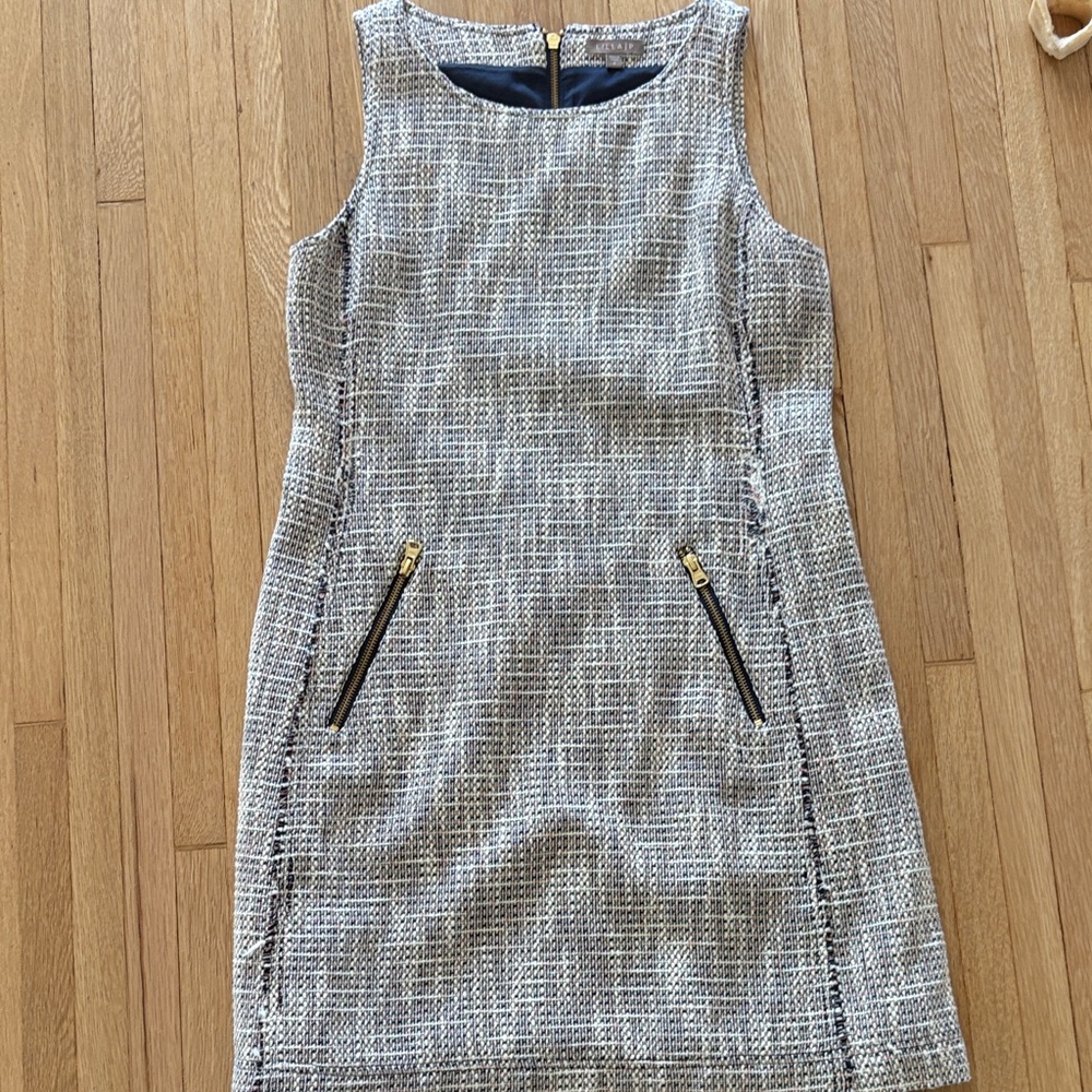 Lilla P Textured Tweed Dress in Gray and White